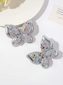2pcs Girls' Cute & Chic Glittering 3D Butterfly Designed Hair Clips