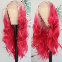 13x4 HD Lace Front Wig Ombre Pink Red Color Long Body Wave Synthetic Hair 180% Density Pre-Plucked Glueless Red Ombre Colored Long Wavy Hair 26 Inch Free Part Soft Natural Look For Women Versatile Styling Options - 漸層粉紅色 - 查看 3