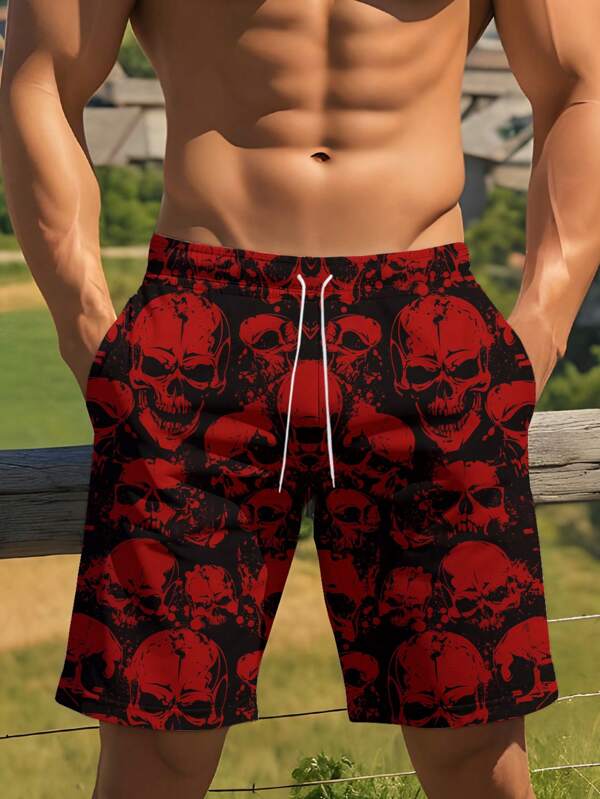 3D Printed Beach Shorts With Drawstring Waistband, Pattern, Casual Sports Quick-Dry For Beach, Running