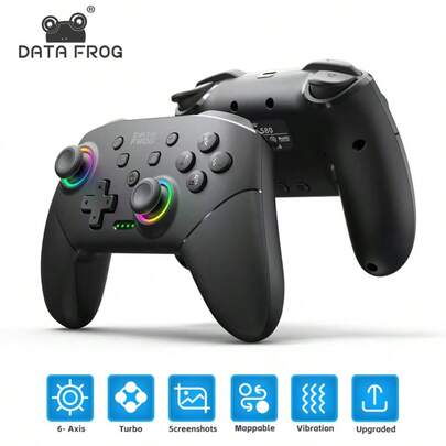  Controlador inalámbrico DATA FROG compatible con la consola Switch OLED/Lite, mando de juego programable con función Turbo y batería de 1000 mAh