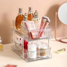 2 Tier Clear Pull-Out Home Organizer, Multi-Purpose Stackable Bathroom Organizer With Dividers, Vanity Counter Tray, Kitchen, Closet Organizers, Cabinet & Storage Container Bins, MultiUse Slide-Out Storage Container