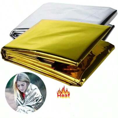 Cobertor de resgate de sobrevivência de emergência, isolamento refletivo, proteção contra o frio, protetor solar, portátil, leve, acampamento, montanhismo, equipamento de aventura ao ar livre (130 cm x 230 cm)