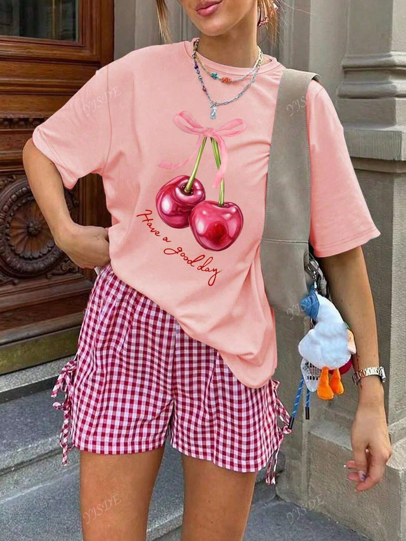 F14 STYLE Pink Cherry Graphic Summer Tee image