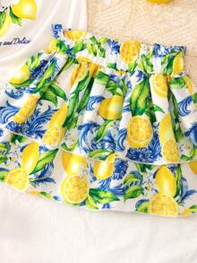 Bộ 2 áo thun tay lỡ in họa tiết hoa thời trang thường ngày cho bé gái và váy hai lớp in họa tiết cạp chun, thích hợp mặc hàng ngày, ở nhà và ngoài trời, mùa hè - Nhiều màu - Xem 7