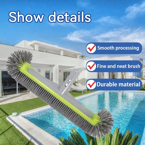 1pc Luxury All-Round No Blind Spot Aluminum Handle Pool Brush, 17.7-Inch Brush With Removable Dual Hemispherical Brush Head-Portable Ergonomic Soft Bristle Design For Easy Cleaning Without Power, Hand Pool Cleaning Tool, Stylish Handle Styling, Durable Grip