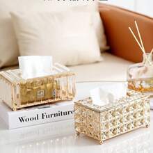 1pc Rectangular Paper Box, Luxury Crystal Tissue Box Napkin Holder Decorative ,For Home Dining Room Living Room,Hotel Coffee Table