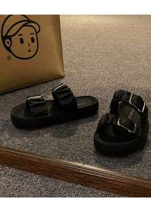 Damen Sandalen mit Doppel-Schnallen-Design, lässige offene Zehensandalen für den Sommer, bequeme Slip-On Schuhe