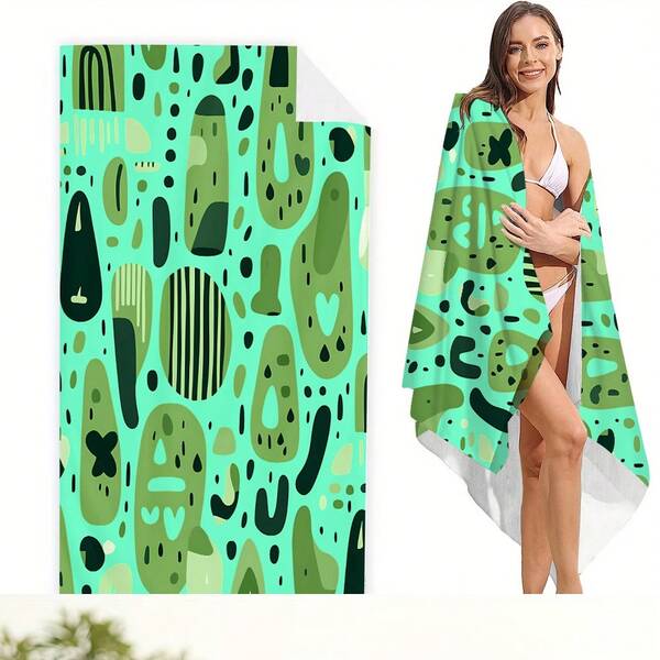 1 toalha de praia, toalha de banho, cobertor, macia e confortável, com padrão geométrico abstrato verde - absorvente, de secagem rápida, leve, conveniente para presentear familiares, amigos e estudantes. Impressão digital, versátil para praia, piquenique, camping, academia, cobertor especial para presente.