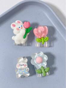 4 piezas de funda protectora de cable con patrones de conejo y flor compatible con cable de carga de Apple, accesorios anti-ruptura para cargador, accesorios de teléfono