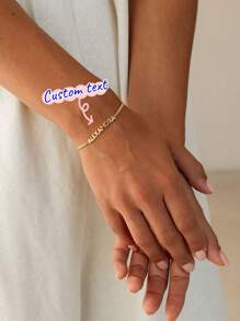 1 Piece Stainless Steel Personalized Custom Bracelet - Custom Name Bracelet - Personalized Name Jewelry - Light Luxury Egyptian Cuban Style, Minimalist Stainless Steel Custom Bracelet, Customizable With English Name, Date, Number, Valentine's Day, Party