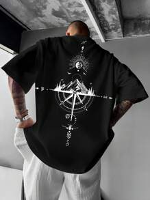 Plus Size Men's Nautical Map Print Round Neck Short Sleeve T-Shirt, Summer