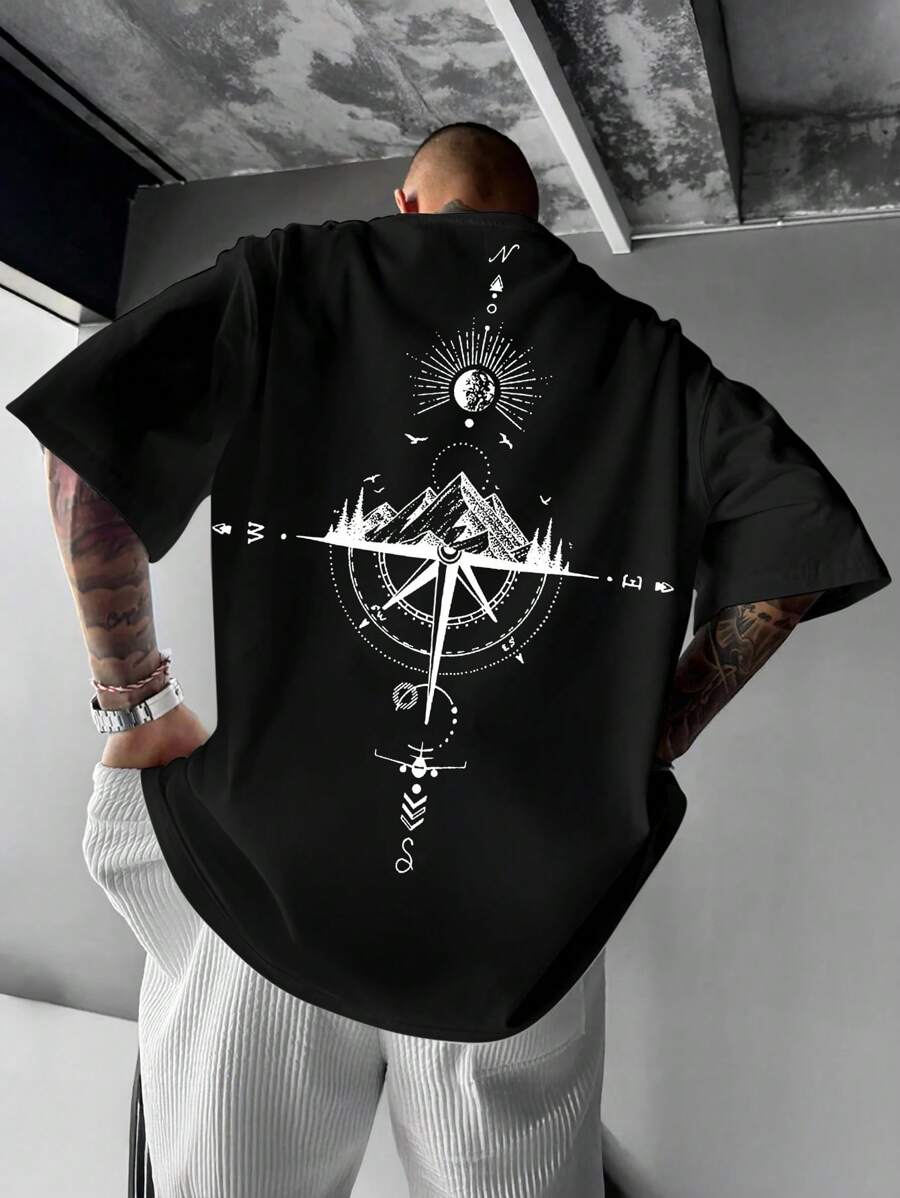 Plus Size Men's Nautical Map Print Round Neck Short Sleeve T-Shirt, Summer