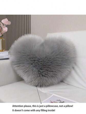 1pc Faux Wool Plush Heart Shaped Throw Pillow Cover, Soft & Comfy, Non-Shedding, Washable, Foldable & Removable, Suitable For Living Room, Bedroom, Sofa, Window, Room Decor