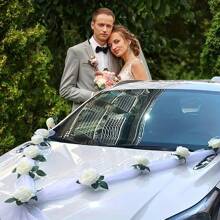 1 Stück elegante weiße/rote/rosa Rosen, 9 Rosen mit Saugnäpfen, 12 Bändchen und 2 Bänder 62.99-Inch lang, geeignet für Hochzeitautos - Blumen Türgriff Quasten Bänder, Braut-Auto Dekoration, romantisches Auto Zubehör, Hochzeitsaccessoires, Hochzeitsauto Deko, Festdekoration, multifunktionale hängende Kunstblumen Wand