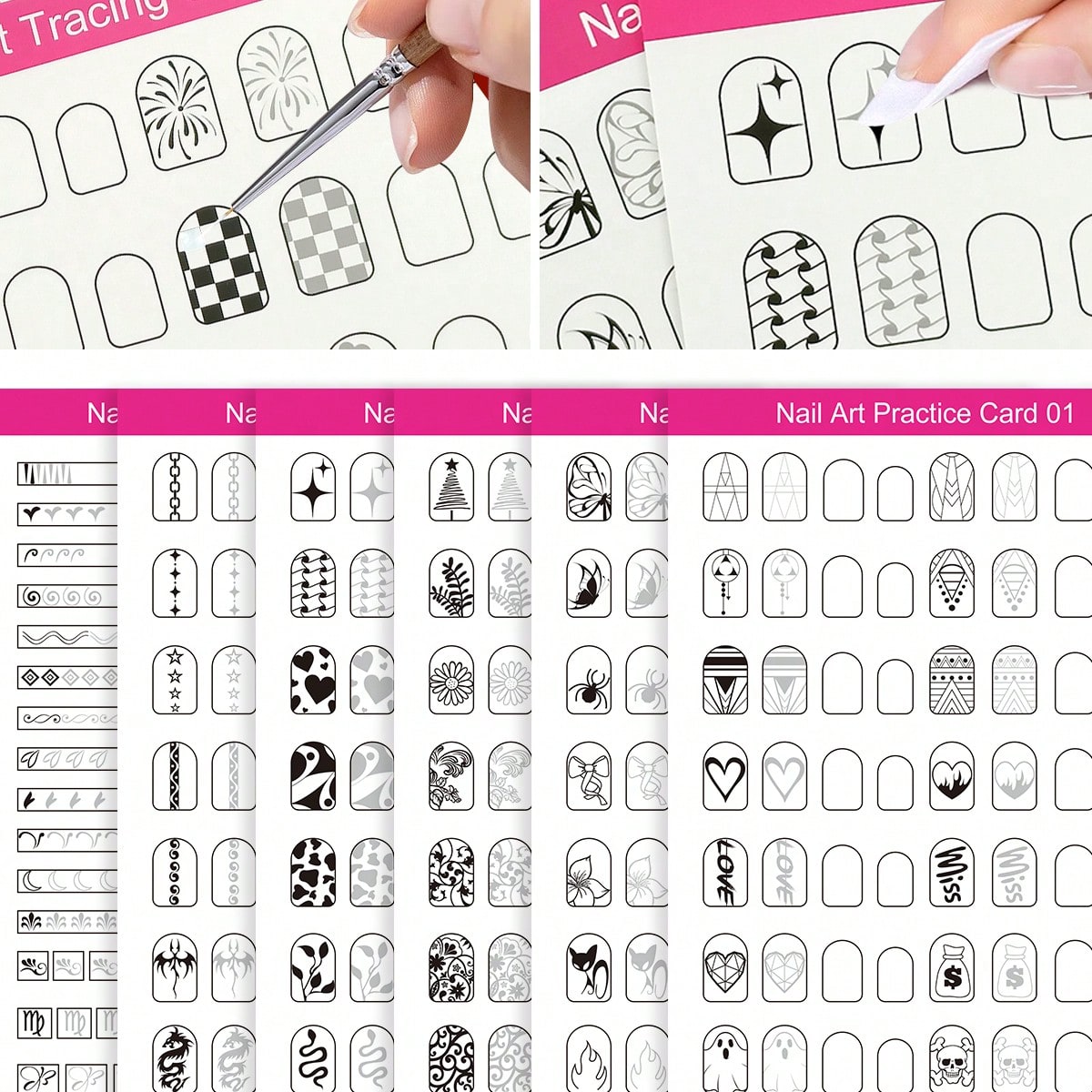 10Pcs Reusable Nail Art Tracing Card Practice Sheet Card Handmade Nails Art Practicing Cards For Beginner Nail Art Training Card Display Card Board Nail Designing Painting Practice Boards Nail Salon Accessory Tools