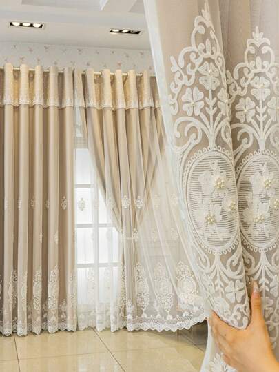 zavesa أوروبية فاخرة مطرزة بالؤلؤ 1 قطعة للغرفة النوم وغرفة المعيشة والشرفة