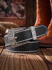 1 Stück unisex Boho Western Cowboy Gürtelschnalle Retro Khaki PU Leder Gürtel
