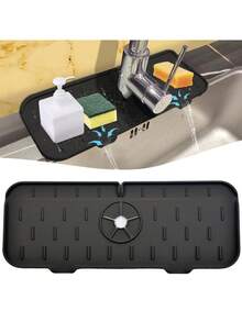 Silicone Draining Pad, Kitchen Bathroom Faucet Anti-Splash Sink Drain Mat, Kitchen Faucet Sink Splash Guard, Silicone Water Catcher Mat – Sink Draining Pad Behind Faucet, Grey Rubber Drying Mat For Kitchen & Bathroom Countertop Protect - Multicolor - View 11