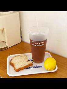 1pc 700ml Or 480ml PP Coffee Cup, Portable Cartoon Straw Cup, Ice American Coffee Cup, Couple Water Bottle - White - View 9