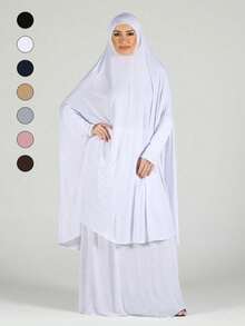 قطعة واحدة ثوب عباءة طويلة الأكمام للنساء باللون الواحد، صلاة ذو قلنسوة، خمار فضفاض كاجوال، مناسب للاستخدام اليومي