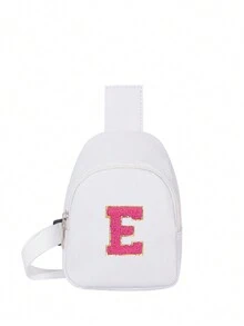 1 件女孩字母图案可爱斜挎包/单肩包/胸包，适合日常使用、户外、旅行、徒步旅行、便携，馈赠佳品