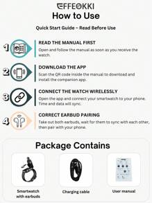 EFFEOKKI EFFEOKKI 2 In 1 Smart Watch With Earbuds Wireless 2.01 Inch Display Earphones Headset Make Answer Call Sport Smartwatch Compatible With Iphone Android Smartphone