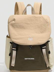 Casual Contrast Color Letter Women Backpack Large Capacity Ladies Fashion Backpack For Travel, Vacation, University Students