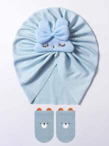 Set de 2 piezas de Gorro y Calcetines para Bebé Nuevo, Diseño Lindo de Conejo, Gorro Suave de Algodón de Primera Calidad con Calcetines Antideslizantes