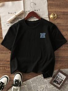 T-shirt à col rond et manches courtes pour garçons et adolescents, Top d'été - T-shirt confortable pour les enfants qui aiment l'aventure en plein air ! T-shirt graphique avec le design "La foi plutôt que la peur" - Noir - Voir 5