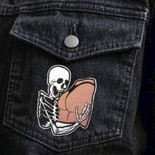 1pc Funny Skeleton Cartoon Embroidered Iron-On/Sew-On Patch, Suitable For DIY Clothing, Hats, Denim Jackets - Unique Novelty Accessory, Exclusive Heat Transfer Design | Thermal Applique, Skeleton Decor, Halloween Funny Decorative Accessory - Black and White - View 5