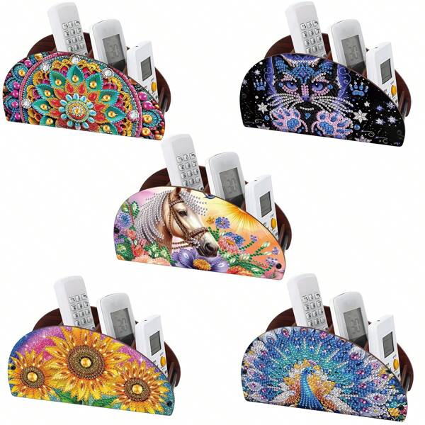 1pc/5pcs DIY Diamond Painting Multifunctional Storage Box - Mandala, Sunflower, Cat, Peacock, Horse Patterns, Diamond Painting Multifunctional Pen Holder, Makeup Brush Storage Box. Shimmering Gem Effect, DIY Assembly Multifunctional Storage Box. Great For Home Decor, Desk Organization, And Perfect Festival Gift For Loved Ones.