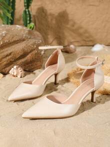 On feet& in love 2025秋冬季女士时尚优雅尖头镂空绑带高跟鞋，适合搭配连衣裙，优雅，猫跟，婚礼服饰 - 杏色 - 查看 6