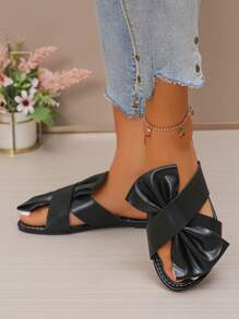 Sandalias planas de mujer con tiras transparentes y diseño gráfico, sandalias planas de piel de PU elegantes y de moda