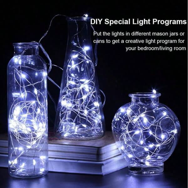 GCTECHING 1 Stück LED-Lichterkette 10m 100 LED Fairy Lights, batteriebetriebene Fairy String Lights, wasserdichter Silberdraht Kupferdraht Lichterkette für DIY Hochzeit, Studentenwohnheim, Schlafzimmer, Party, Blumendekoration, Geburtstagsfeier, Campus-Dekoration, Feiertags-Dekoration, Hofgarten-Dekoration, usw. (ohne Batterie)