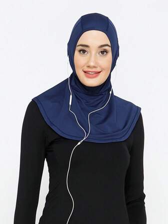 1pc Outdoor Sport Hijab Women Instant Turban, Wear Earphone Design