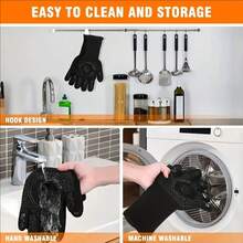 قطعة واحدة من قفازات الشواء المقاومة للحرارة والنار من السيليكون، قفازات الطبخ في المطبخ، مقاومة للانزلاق والتآكل، سهلة التنظيف، مناسبة للشواء والطهي والخبز والتخييم - مقاومة درجات الحرارة العالية، قفازات متعددة الاستخدامات للخارج