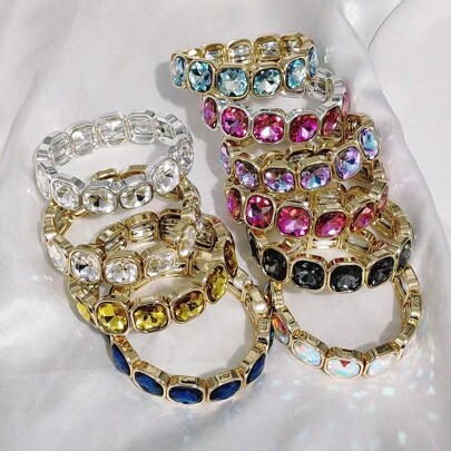 1pc Fashionable Rhinestone Encrusted Alloy Elastic Bracelet, Suitable As Gifts For Valentine's Day, Thanksgiving, And Graduation, Unisex