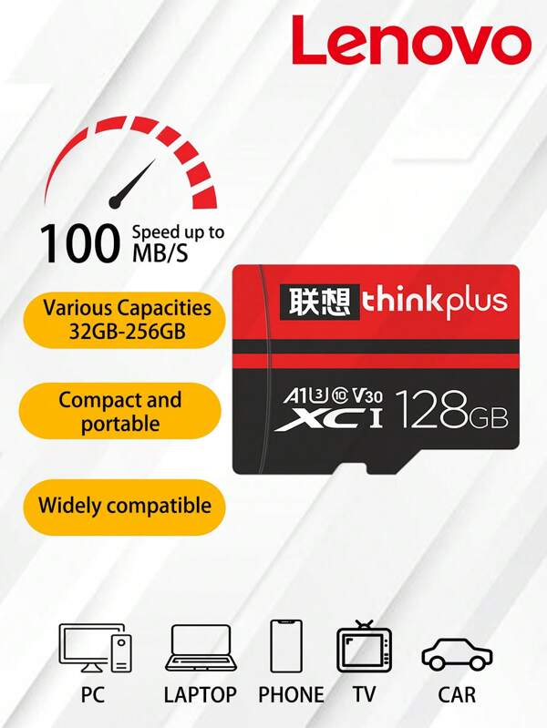 thinkplus Lenovo ThinkPlus Mini SD Card Class 10 TF Flash Card 256GB 128GB 64GB 32GB Red & Black Memory Card For Mobile Phone PC Speaker