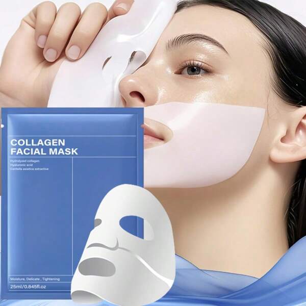 8pcs Collagen Essence Facial Mask, High Hydration, Balanced Skin Moisture, Gentle Replenishing Formula, Tightens & Brightens Skin, Moisturizing, Essential Skincare, Individually Packaged For Convenient Travel