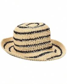 Bruno Magli Striped Crochet Straw Bucket Hat, Os, Brown - 棕色 - 查看 1