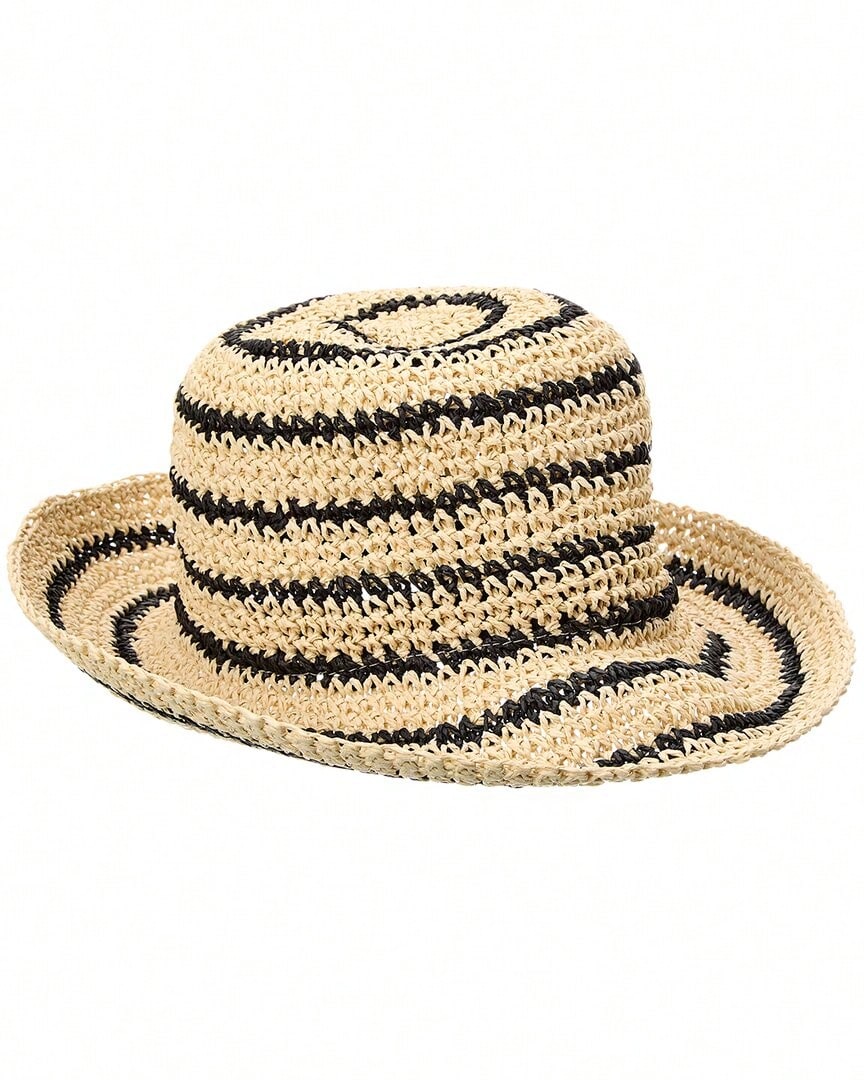 Bruno Magli Striped Crochet Straw Bucket Hat, Os, Brown - 棕色 - 查看 1