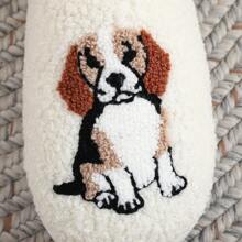 1 par de pantuflas suaves con fondo de interior con bordado de perro beagle de dibujos animados, cómodas zapatillas de casa para hombres y mujeres, adecuadas para el hogar, vacaciones, otoño/invierno, con perro mascota blanco