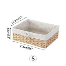 Cestas de almacenamiento tejidas, organizadores, cesta de picnic, cesta de desayuno, caja de lavandería, cesta de almacenamiento de artículos diversos, caja de almacenamiento de cosméticos de escritorio - Caqui - 20 x 14 x 8,5 cm - Ver 4