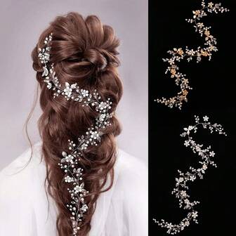 Handmade Woven Pearl Flower Headband, Boho Mori Style Vine Hair Band, Wedding Dress Accessories