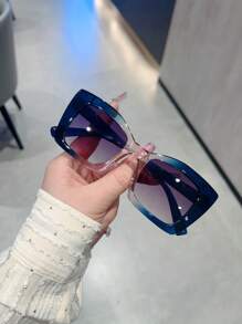 1pc Women's Fashion Square Glasses, High Quality Gradient Frame, Street-Style PC Temple, Spring-Loaded Legs, Versatile & Vintage For Daily Wear