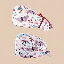 2 piezas Gorro protector con estampado floral y cuello en V, de mezcla de algodón. Adecuado para enfermeras, personal hospitalario y trabajadores de limpieza. Presenta diseño antibacteriano y a prueba de polvo, con cobertura para la parte trasera de la cabeza