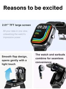 EFFEOKKI EFFEOKKI Smartwatch 2 In 1 Earbuds With Silicone Sleeve BT TWS Earphones Headset Make Answer Call Blood Pressure Sport Smart Watch