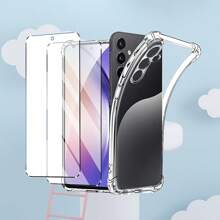2 Stücke für: Galaxy A16 5G Bildschirmschutz Gehärtetes Glas & 1 Stück transparente Handyhülle kompatibel mit Samsung stoßfestes Luftpolster-Etui mit gehärtetem Glasbildschirmschutz Set