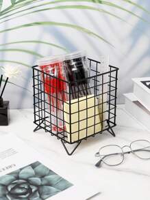 1pc Multifunctional Iron Square Storage Container/Basket, For Coffee Capsules, Cutlery, Stationery, Cosmetic Tools, Household Items, Movable Desktop Organizer, Ideal Gift For Students For Back To School Season