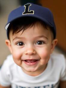 1pc Kids 26 Letter Embroidered Baseball Cap, Gold Thread Letter Design, Korean Style Snapback Hat, Sun Protection Cap For Boys & Girls, 1-3 Years Old - Navy Blue - View 4